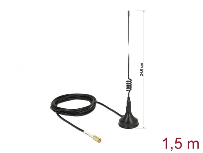 Delock WLAN 802.11 b/g/n Antenna SMB plug 2 dBi fixed omnidirectional with magnetic base and connection cable RG-174 1.5 m outdoor black