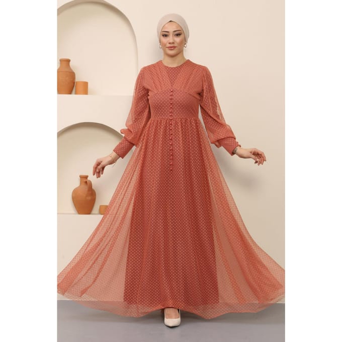 Knoop Detailed Tule Avondjurk Zalm