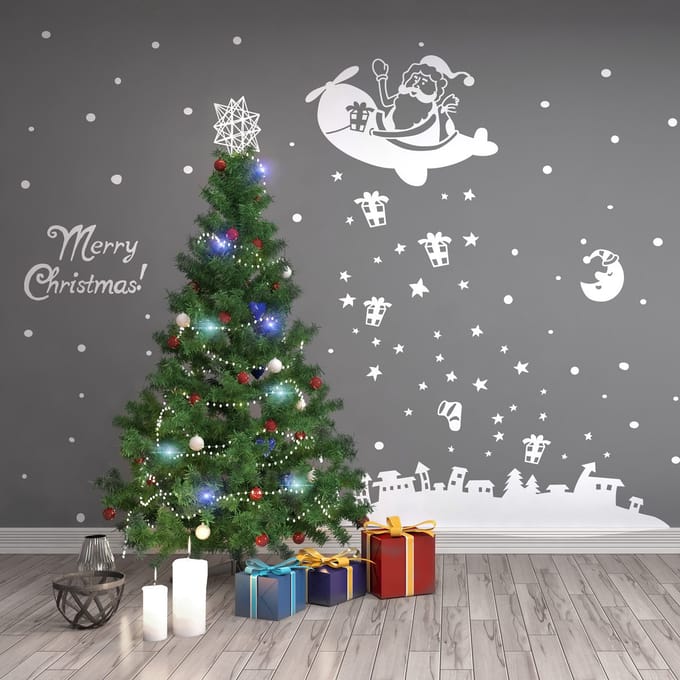 Vrolijke kerstsfeer sticker - 55x35cm - Wit - Kerststickers - Feestelijke decoraties