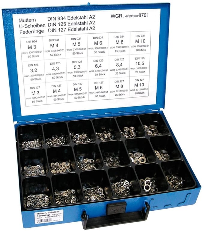 Dresselhaus RVS Zeskantmoeren & Sluitringen Assortiment – 744-delig – DIN-norm