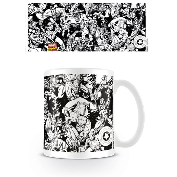 Marvel Tekens Mok (Wit/zwart)