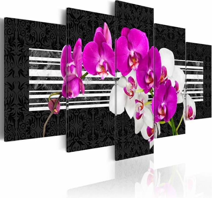 Schilderij - Orchidee in roze en wit , 5 luik