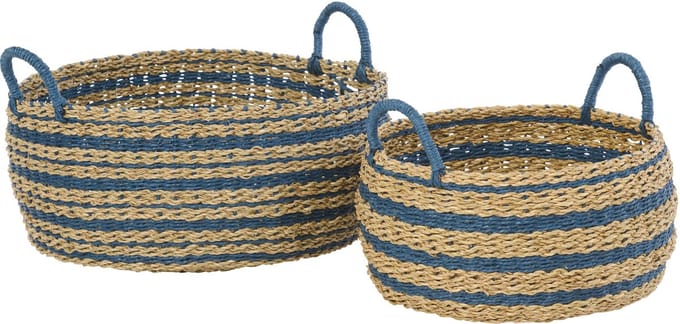 J-Line mand Gestreept - ijzer/papier - blauw/naturel - set van 2