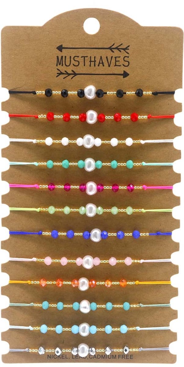 Glaskralen Armbanden – Kleurrijke Set – 12 stuks
