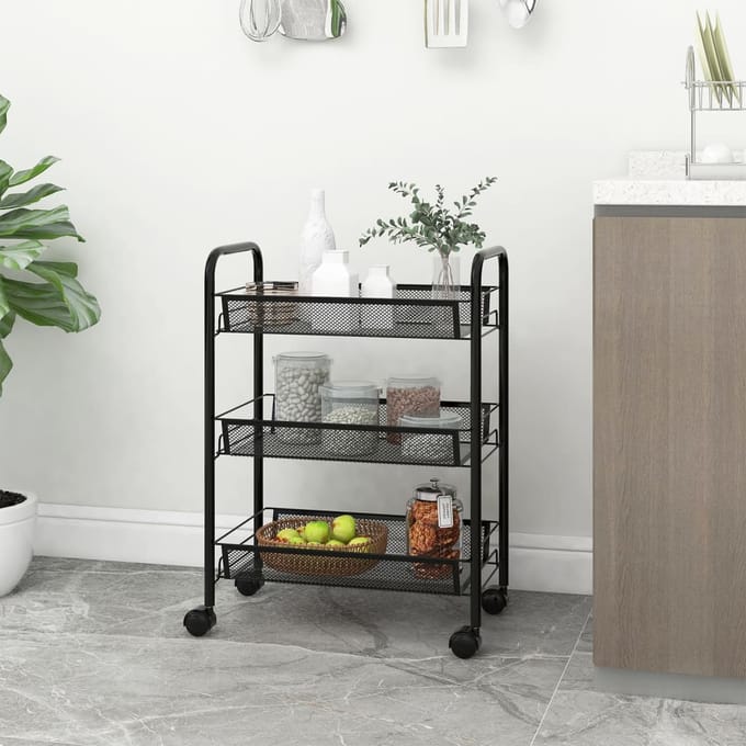 vidaXL - Keukentrolley - 3-laags - 46x26x64 - cm - ijzer - zwart