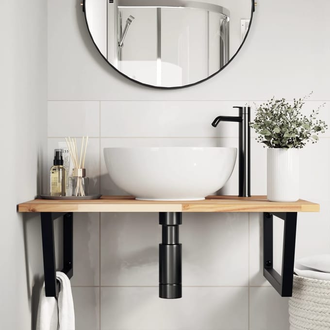 vidaXL - Badkamer - wandschap - staal - en - massief - acaciahout