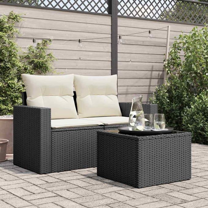 vidaXL - Tuintafel - met - glazen - blad - zwart - 55x55x37 - cm - poly - rattan
