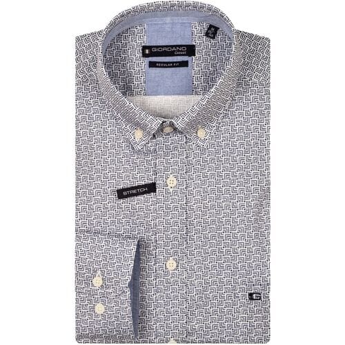 Giordano Overhemd Ivy Satin Stretch Abstract Pattern Navy / male
