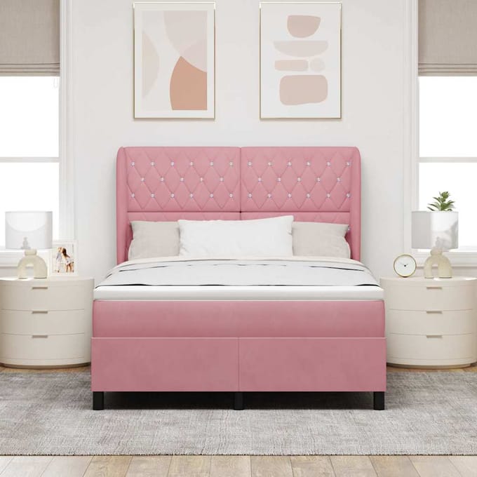 vidaXL - Boxspring - bed - met - matras - Roze - 200 - x - 140 - cm - Fluweel