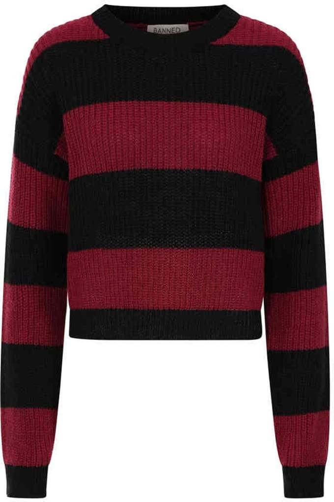 Banned - Mara Gebreide trui - S - Zwart/Bordeaux rood