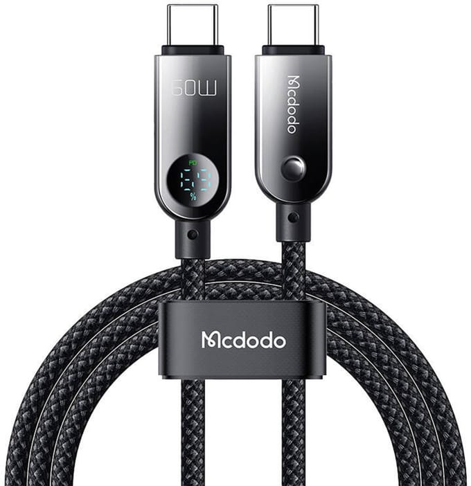 USB-C - USB-C McDodo CA-4780 Display Data- en Oplaadkabel, 60W, 1.2m, Zwart