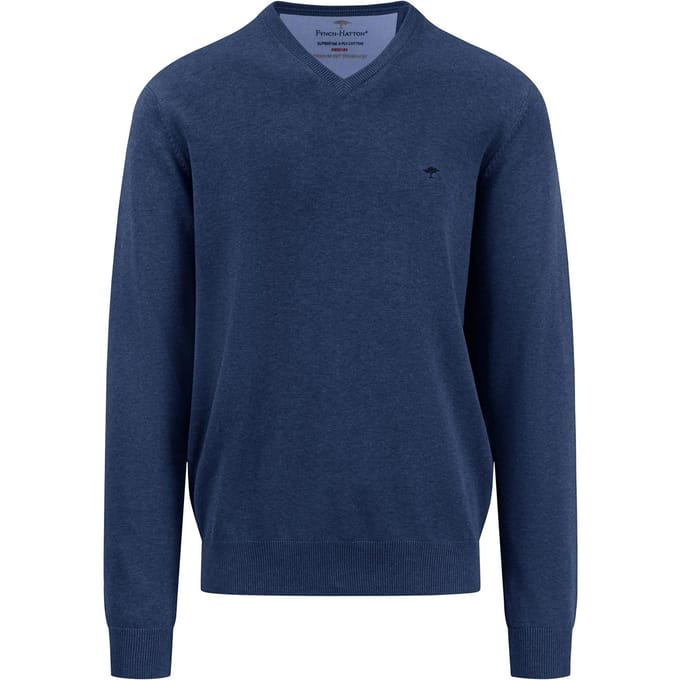 Fynch-Hatton V-hals Trui Donkerblauw 100% Katoen Regular Fit - S