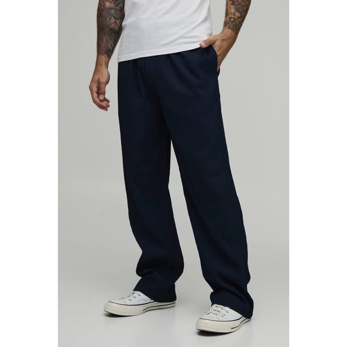 Relaxed Fit Broek Met Onregelmatige Plooitextuur | Navy | Size Small