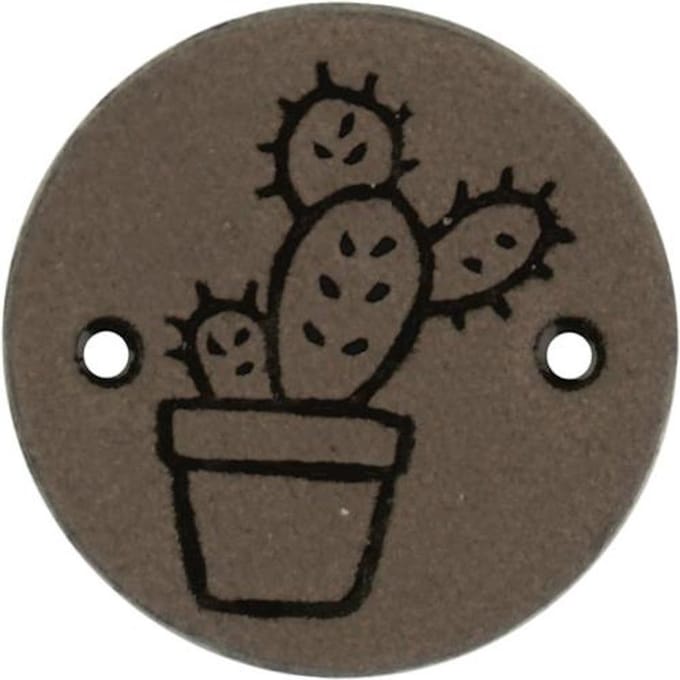 Durable Leren Label met Cactusopdruk – 2 cm – Set van 2 Stuks