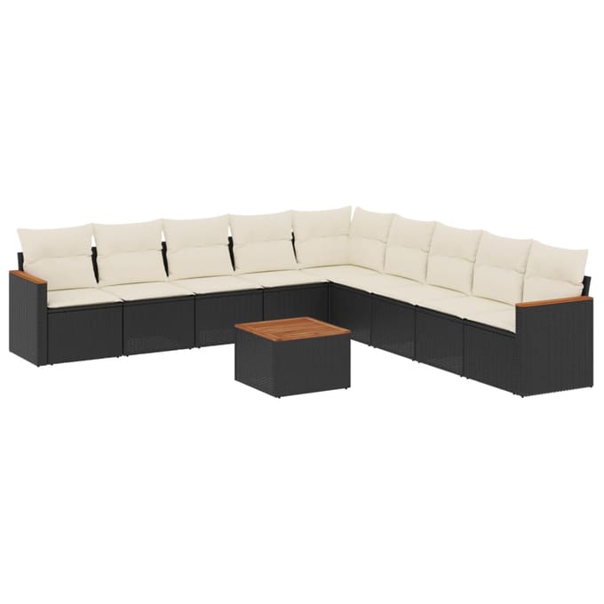 vidaXL - 10-delige - Loungeset - met - kussens - poly - rattan - zwart