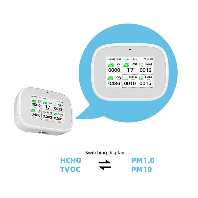 WiFi 11-in-1 Luchtkwaliteitsmonitor Binnenshuis Vochtigheidsmonitor zwart