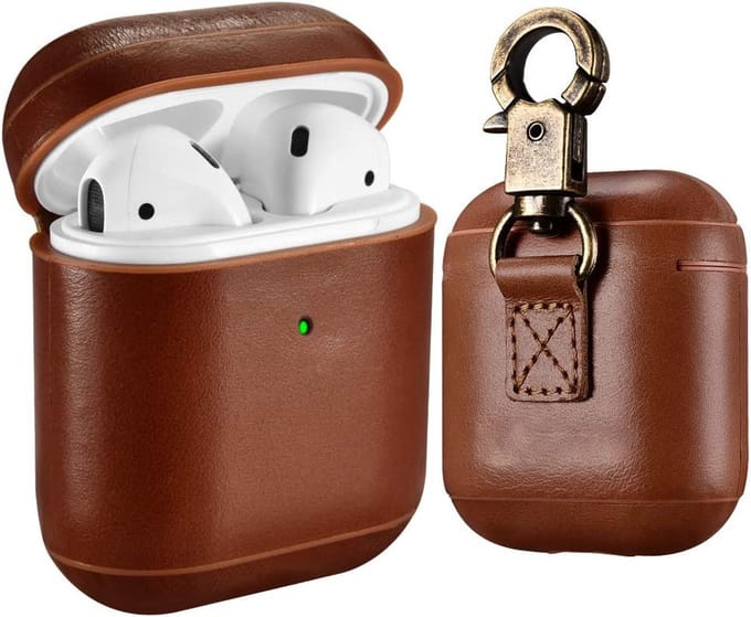 Premium Hoesje Geschikt Voor Airpods 1 2 Case Bruin Oplaadcase Leer