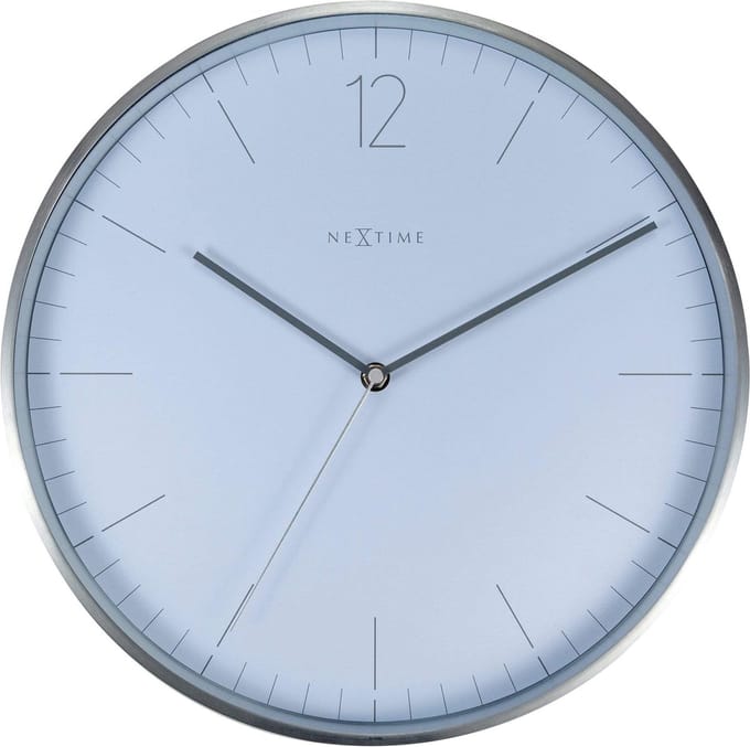 NeXtime - Wandklok - 34cm- Glas/Metaal- Elegant Wit- Essential Silver