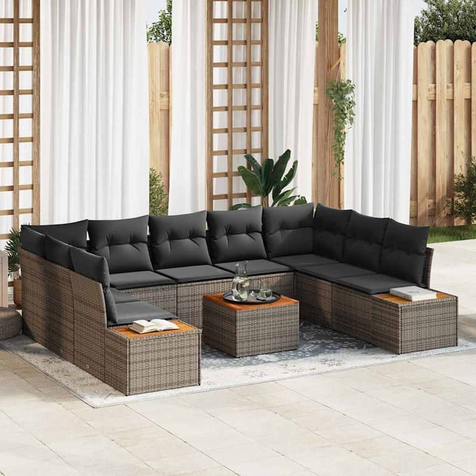 vidaXL - Tuinbank - Set - 5 - st - 9-zits - Grijs - [Synthetisch]: - Polyrattan