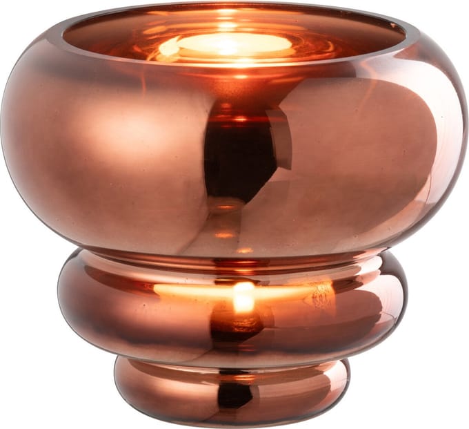 J-Line theelichthouder/vaas Julia - glas - bruin - Ø 15.5 cm