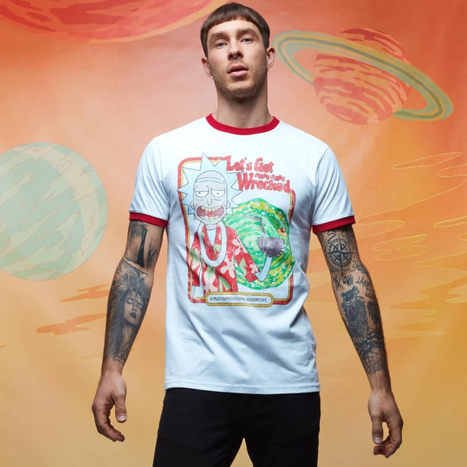 Rick and Morty Riggity Riggity Wrecked ringer t-shirt - Wit/Rood - M