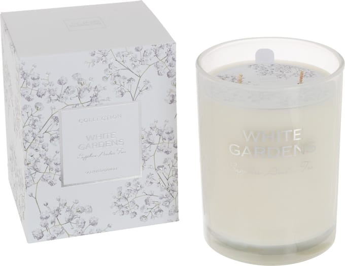 J-Line geurkaars White Gardens - Sapphire Amber Tea - wit - large - 70U