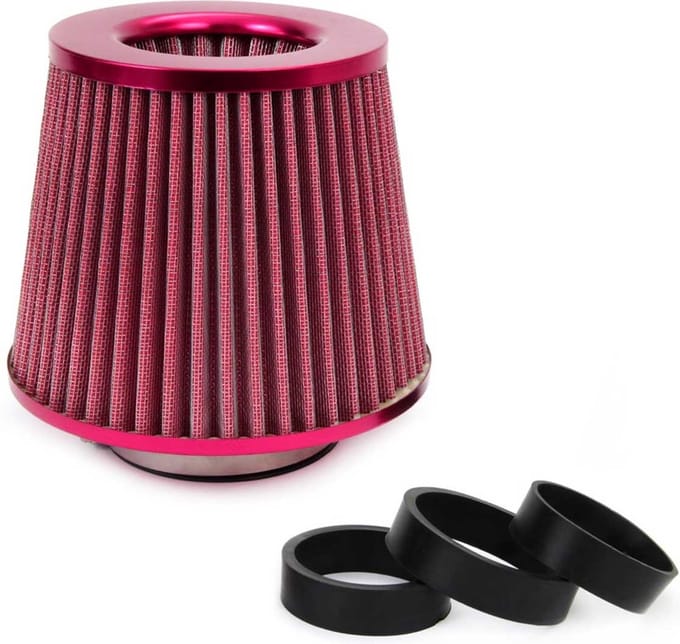 AMiO Open Luchtfilter Sport Filter met Cold Air Intake & 3 Adapters Rood