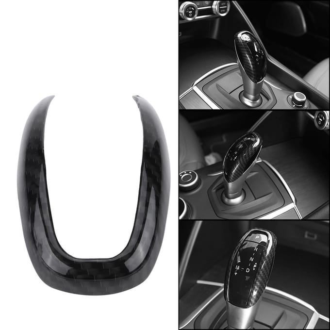 Bekleding voor de frame van de versnellingspookknop in het interieur van de Alfa Romeo Stelvio Giulia zwart