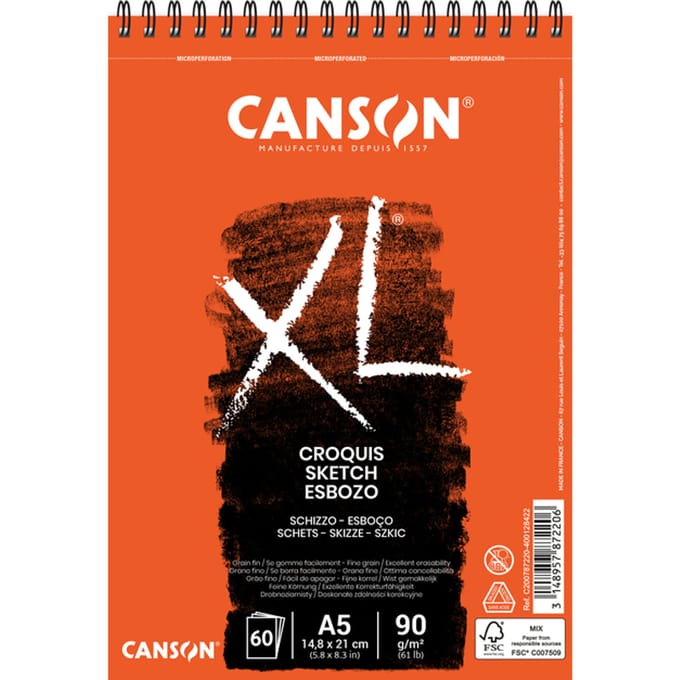 Canson schetsblok XL formaat 148 x 21 cm (A5) blok van 60 blad