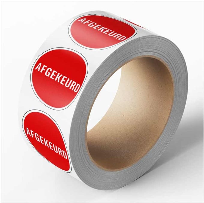 Afgekeurd keuringssticker, rood, 25 meter op rol 30 mm - 800 per rol