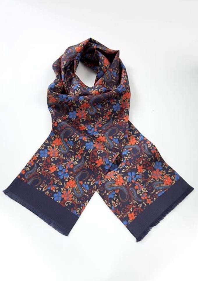 Heren sjaal zijde print blauw