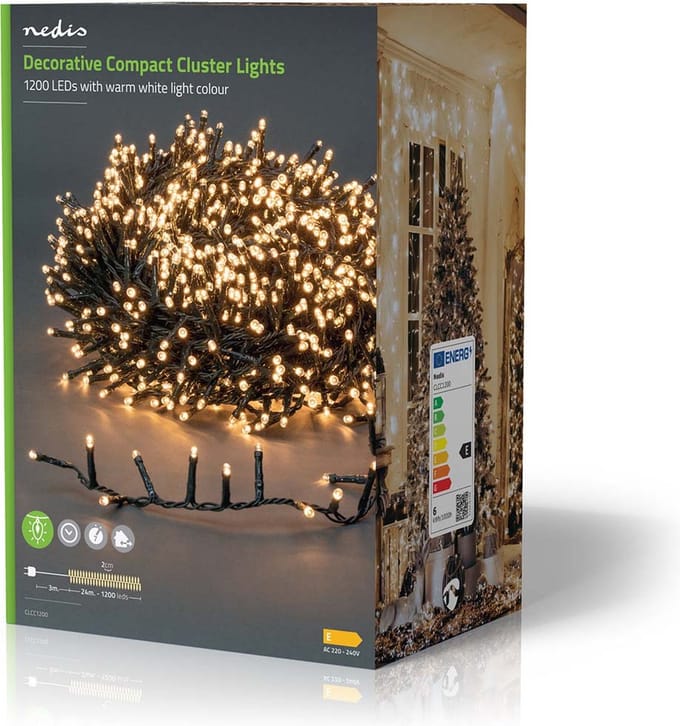 Nedis Kerstverlichting - Compacte cluster - 1200 LED's - Warm Wit - 24.00 m - Licht effecten: 7 - Binnen & Buiten - Netvoeding
