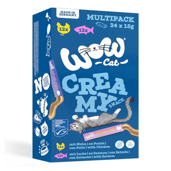 24x15g WOW Cat Creamy Snack Mix pakket (2 soorten) kattensnacks