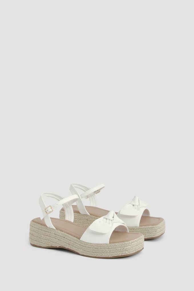 boohoo Dames Sleehak Espadrilles Met Bandjes En Knoopdetail | Wit | Maat: 38