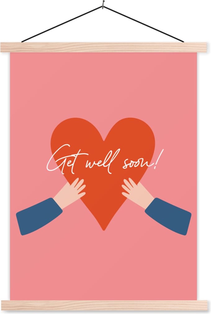 Posterhanger incl. Poster 60x80 cm - Schoolplaat - Beterschap - Quote - Hand - Textielposter - Blanke latten