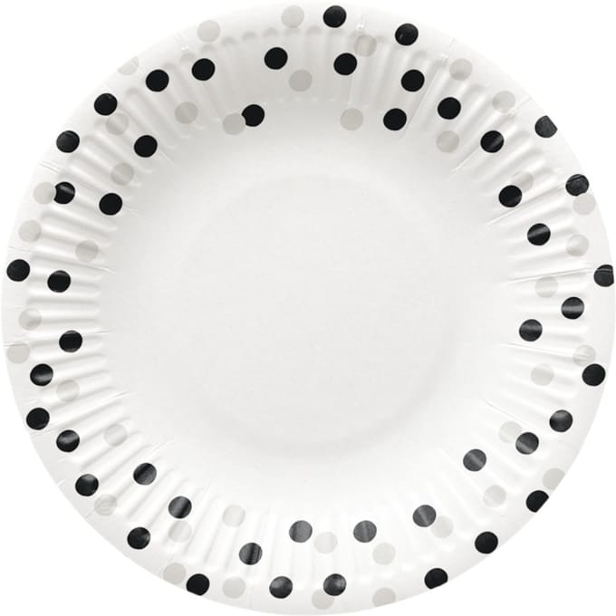 Papieren bordjes - 18 cm - Confetti Silver-Black
