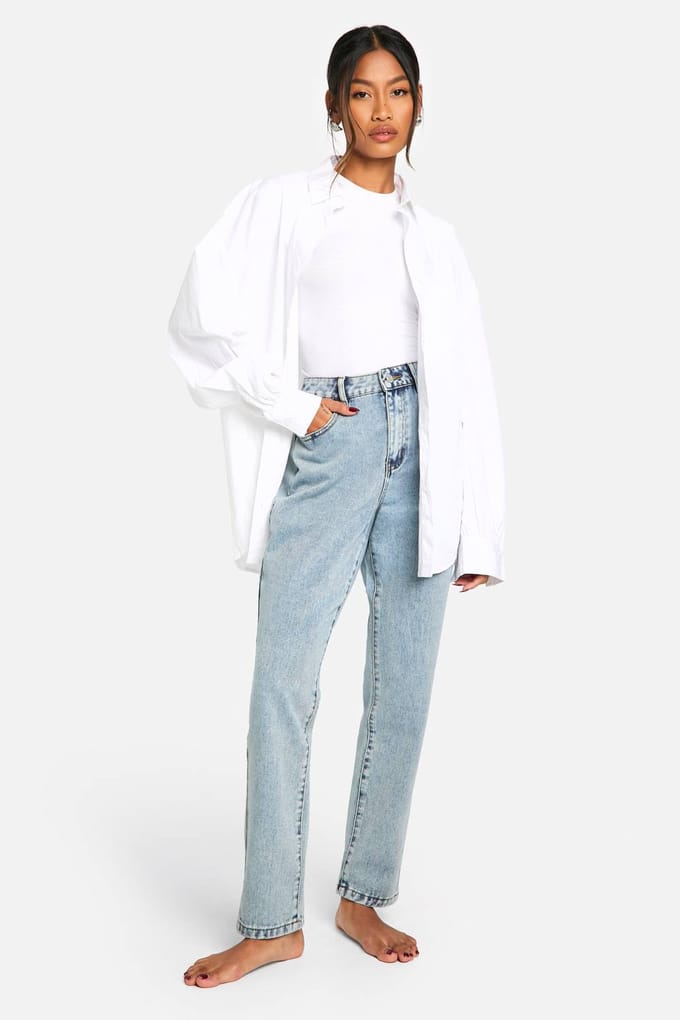 Dames Boohoo Basics Jeans met Hoge Taille en Slim Fit | Light Blue | Maat: 8/32L