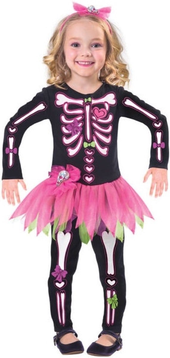 Amscan Verkleedset Skelet Meisjes Zwart/roze Mt. 110/116 2-delig