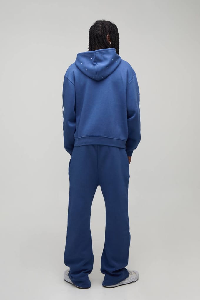 Oversized Boxy Trainingspak Met Strass Steentjes En Moto Ritssluiting | Cobalt | Size Large