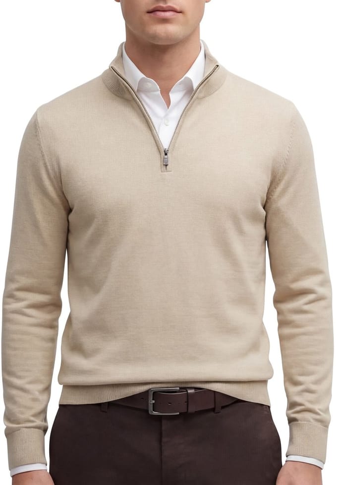Boss Black half zip beige scheerwol