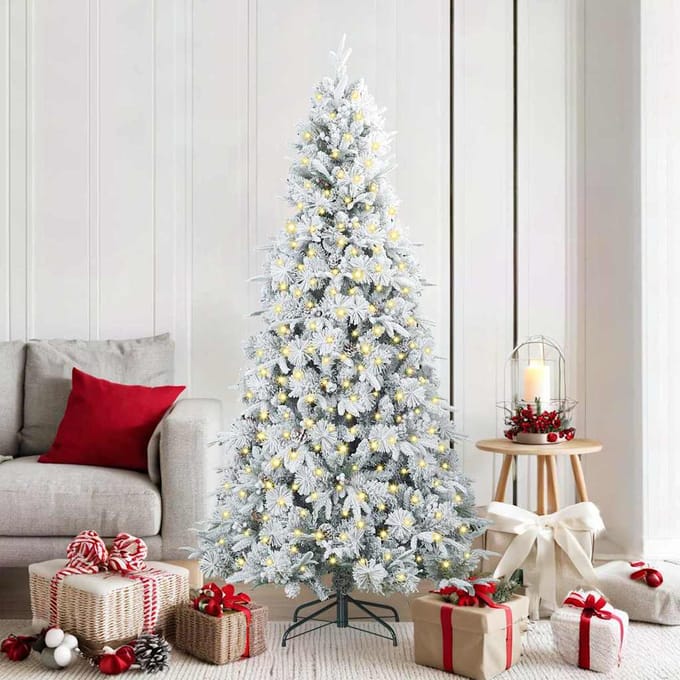 vidaXL - Kunstmatige - Hinged - Kerstboom - met - 300 - LED - Wit - 180 - cm - PE - en - PVC