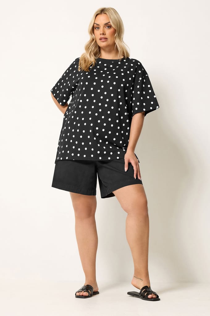 Yours Zwart Oversized Tshirt Met Stippen Size 42