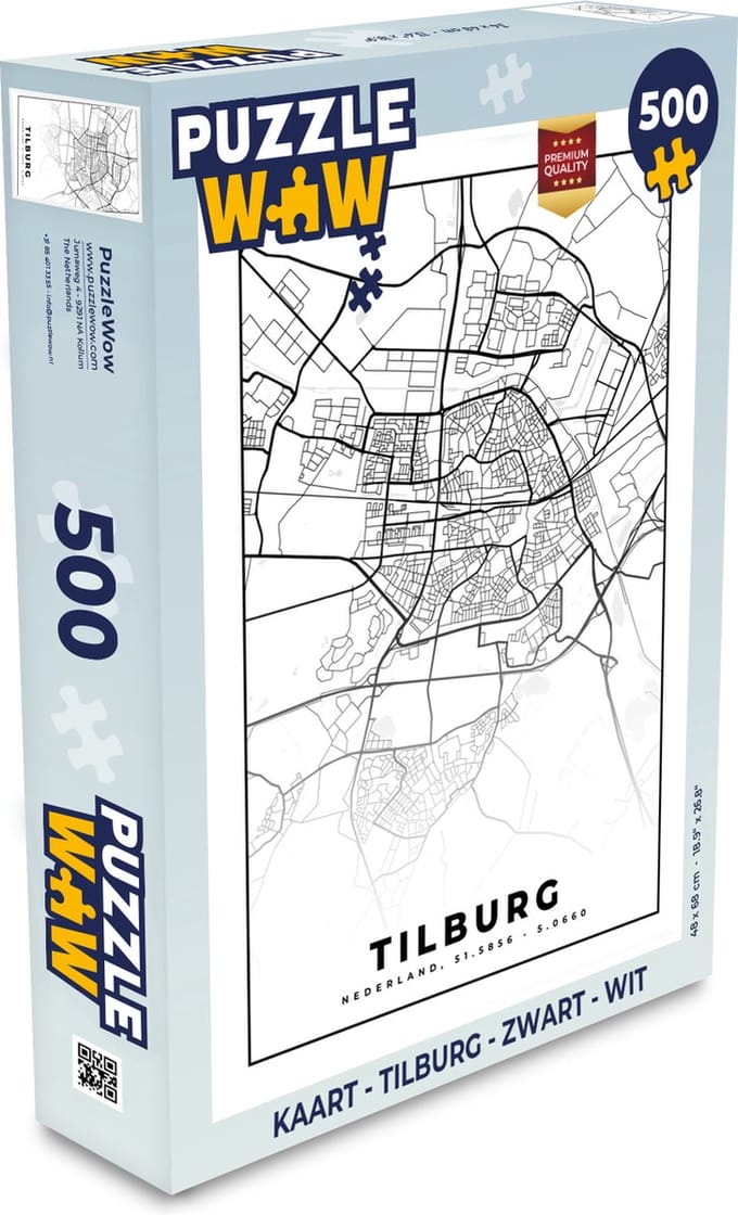 Puzzel Kaart - Tilburg - Zwart - Wit - Legpuzzel - Puzzel 500 stukjes