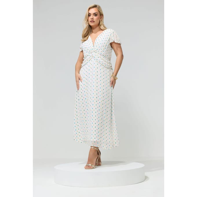 Yours London Witte Dobby Jurk Met Gedraaide Voorkant Size 50