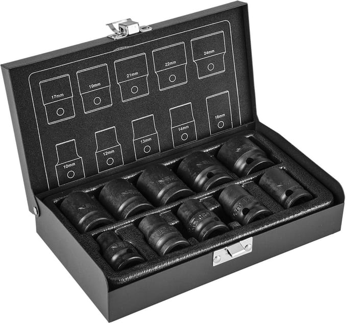 NEO - Dopsleuteldop Set - 10 stuks - 10-24 mm - Chroom-Vanadium-staal