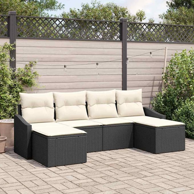 vidaXL Bankstel 6 st Zwart poly rattan