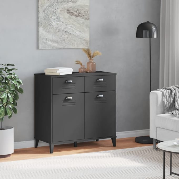 vidaXL - Dressoir - VIKEN - 80x40x80 - cm - bewerkt - hout - antracietgrijs