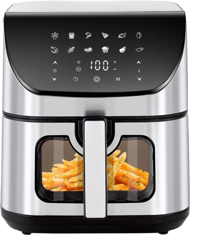 Sinaopus Airfryer 9L met 2 Kookzones – 2 Gerechten Tegelijk Klaar – 2000W – 10 Programma's – Dubbele Heteluchtfriteuse