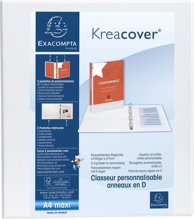 Exacompta 10x Kreacover Ringband in PP met 4 D-ringen van 40mm - A4 maxi - Wit - 51843E