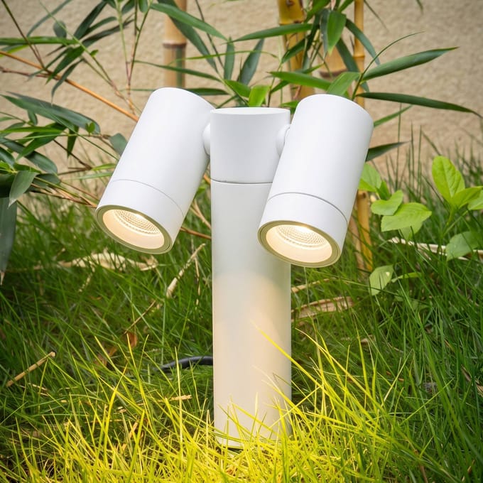 PRIOS - Buitenspots - 2lichts - Aluminium, glas - H: 40 cm - GU10 - wit